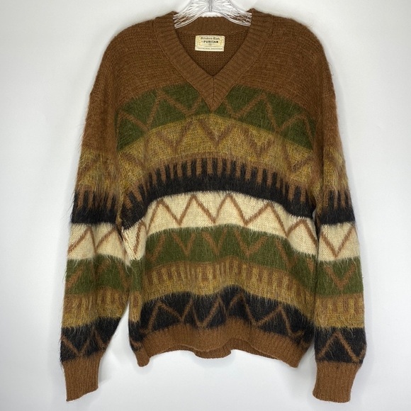 Vintage Citation Club By Puritan Mohair Wool 60's Brown V-Neck Sweater Size 46 - Picture 1 of 4